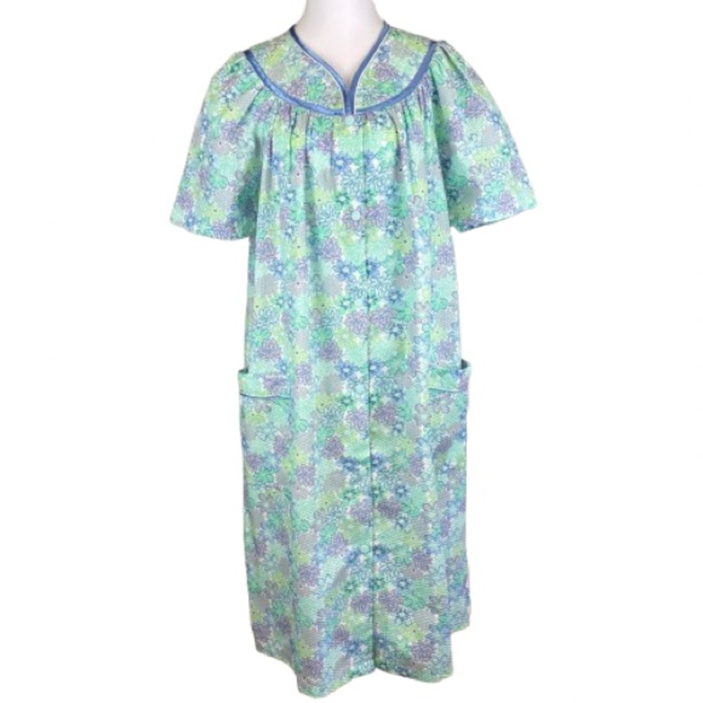 Morning Glory Jasmine Rose Floral Grandmacore House Dress Snap Front M NEW